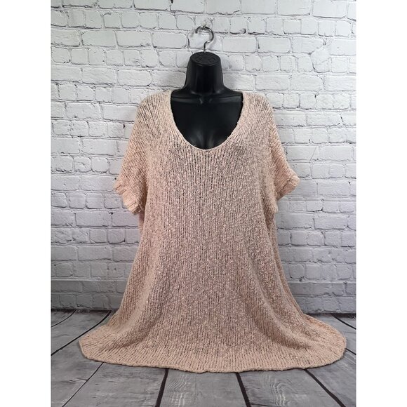 Free‎ People Womens Sz M Pale Peach Nude Popcorn Knit Oversized LS Sweater - Picture 8 of 8